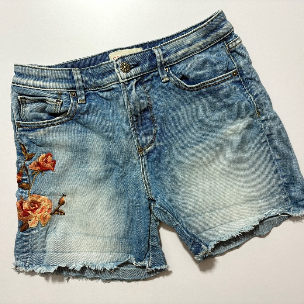 DRIFTWOOD Lulu Denim Shorts Stretch Floral Embroidered Frayed Women 25 (27 x 4")